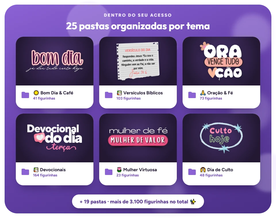 Pasta com +3.100 figurinhas organizadas em 25 pastas