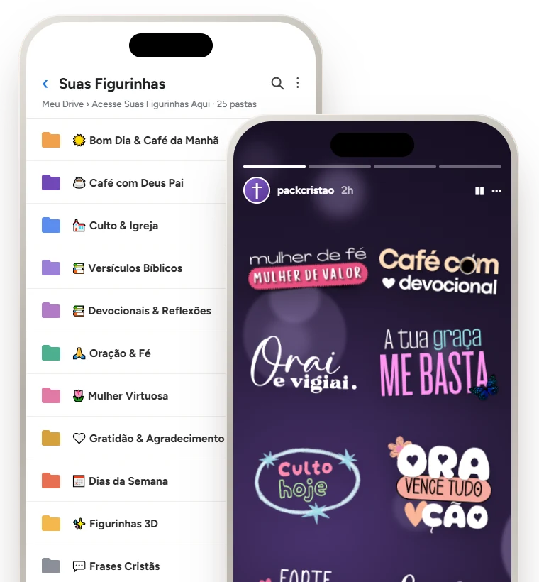 Pastas do pack no Google Drive e um Story com figurinhas do pack